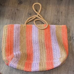 a new day Multicolor Striped Straw Tote Bag